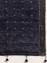 Navy Blue Solid Cotton Blend Suit Set