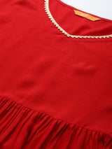 Red Solid Rayon Suit Set