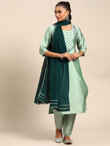 Pink Yoke Design Silk Blend Suit Set