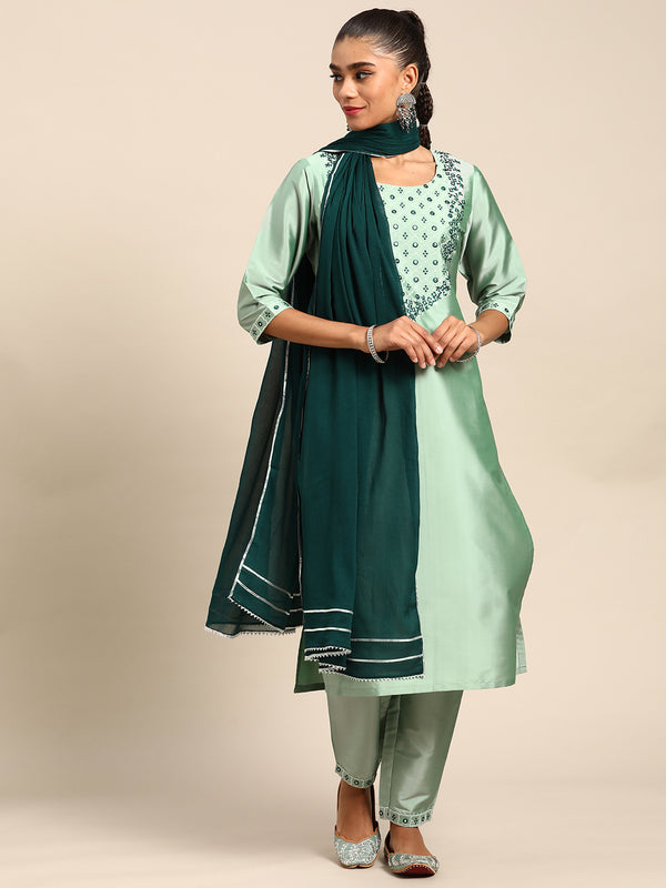 Pink Yoke Design Silk Blend Suit Set