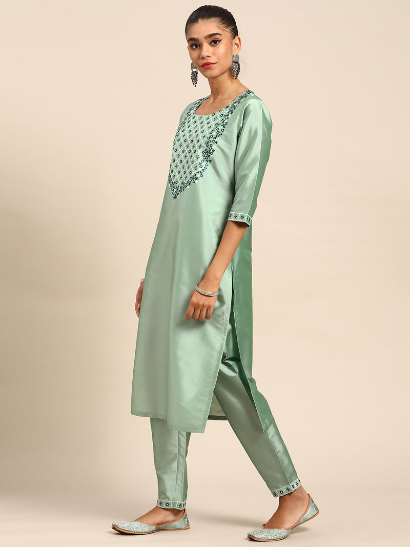Pink Yoke Design Silk Blend Suit Set