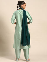 Pink Yoke Design Silk Blend Suit Set