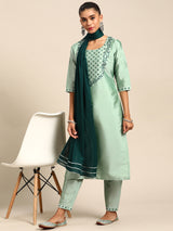 Pink Yoke Design Silk Blend Suit Set
