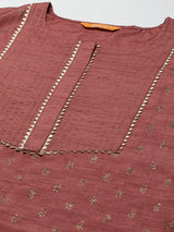 Brown Printed Silk Blend Suit Set