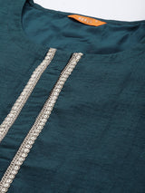 Blue Solid Silk Blend Suit Set