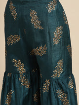 Blue Solid Silk Blend Suit Set