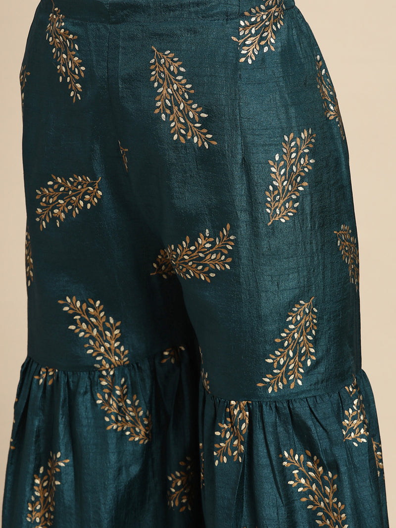 Blue Solid Silk Blend Suit Set