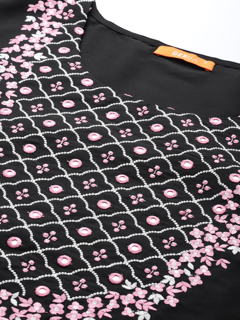 Black Yoke Design Silk Blend Suit Set