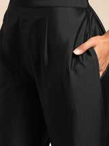 Black Yoke Design Silk Blend Suit Set