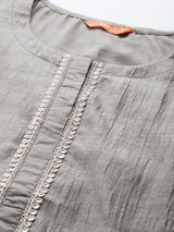 Grey Solid Silk Blend Suit Set