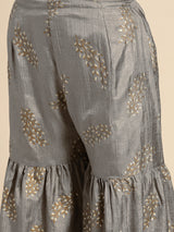 Grey Solid Silk Blend Suit Set