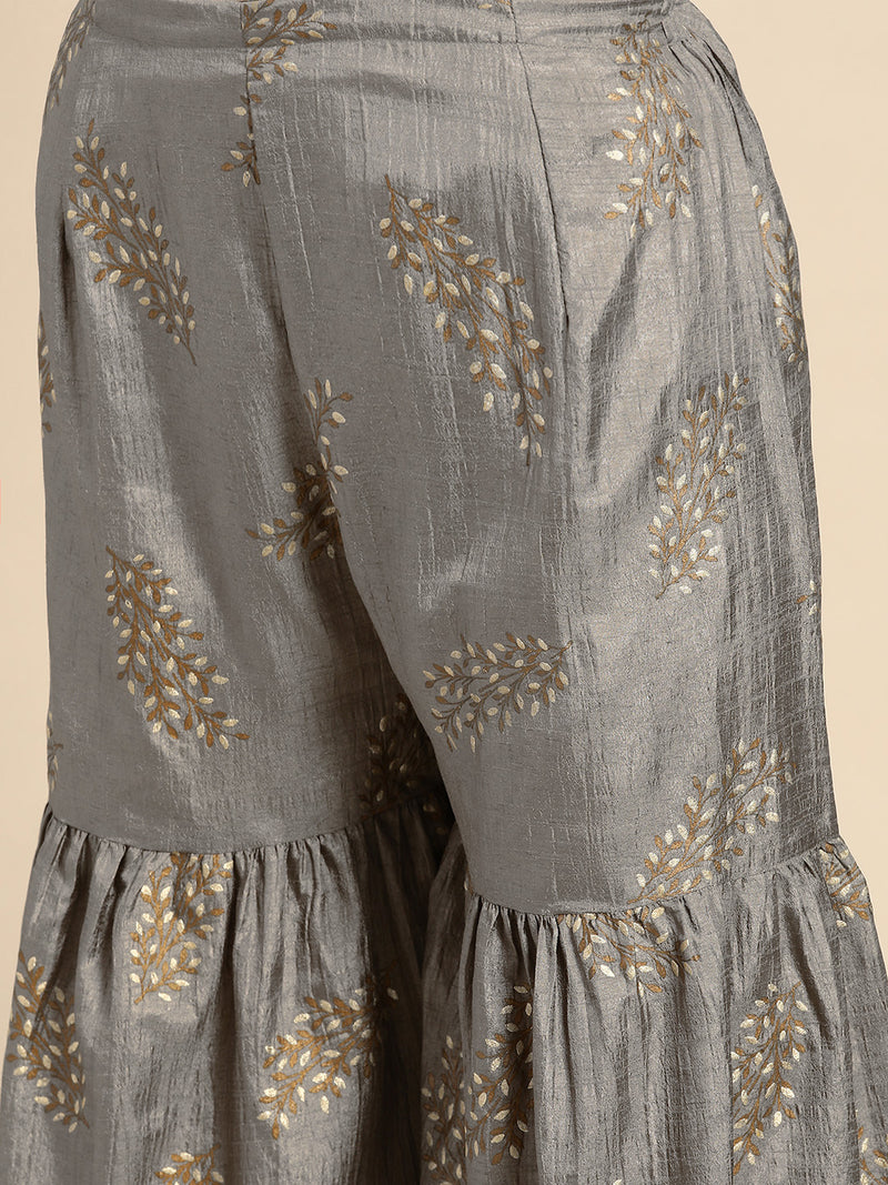 Grey Solid Silk Blend Suit Set
