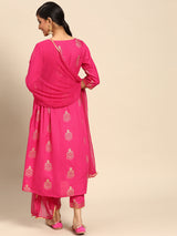 Pink Printed Rayon Suit Set