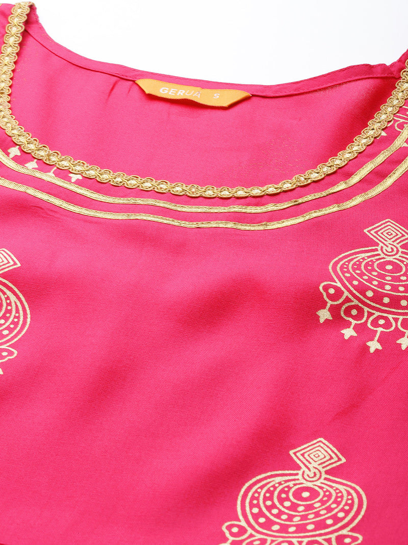 Pink Printed Rayon Suit Set