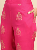 Pink Printed Rayon Suit Set