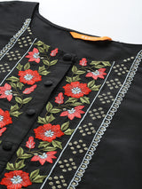 Black Yoke Design Silk Blend Suit Set