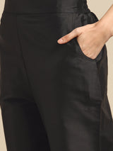 Black Yoke Design Silk Blend Suit Set