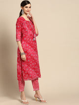 Pink Printed Cotton Suit Set