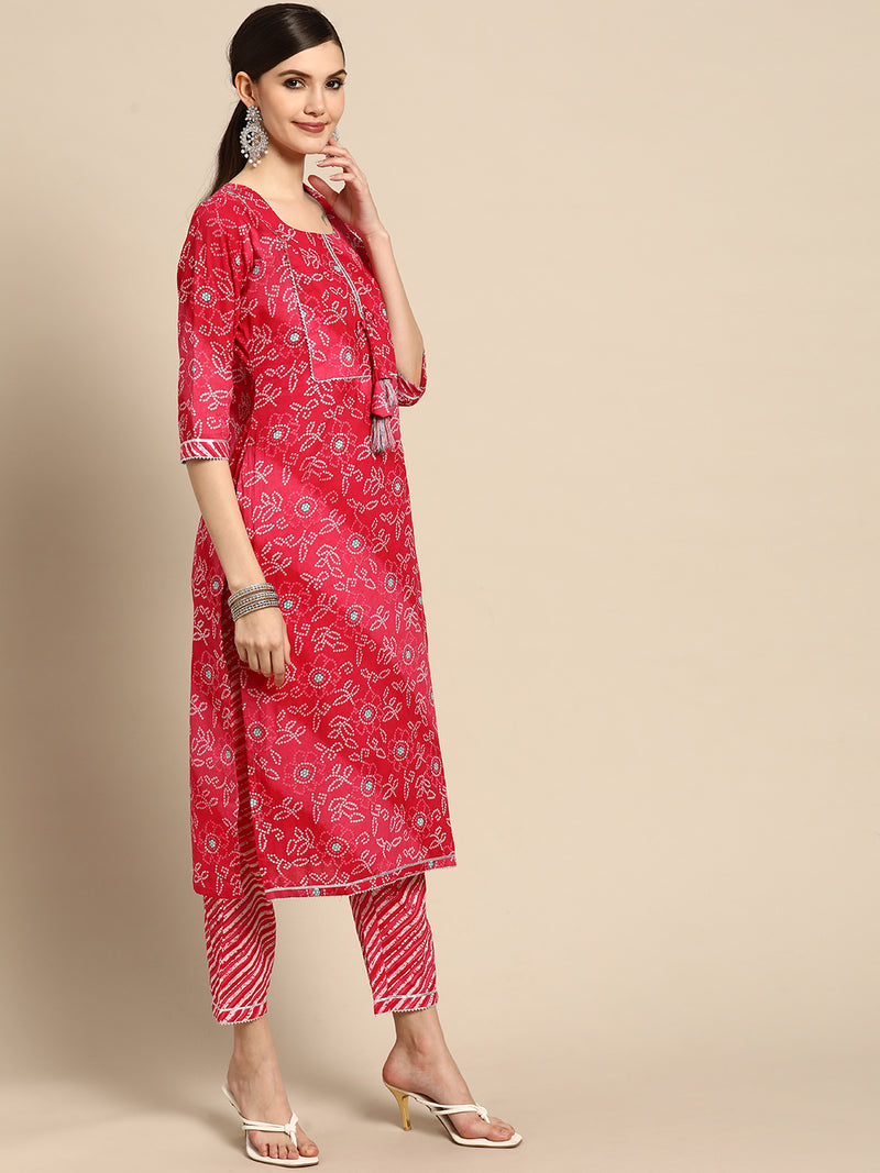 Pink Printed Cotton Suit Set