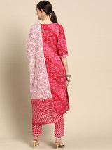 Pink Printed Cotton Suit Set