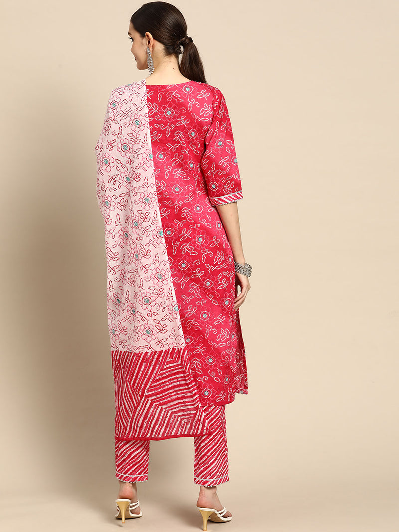 Pink Printed Cotton Suit Set