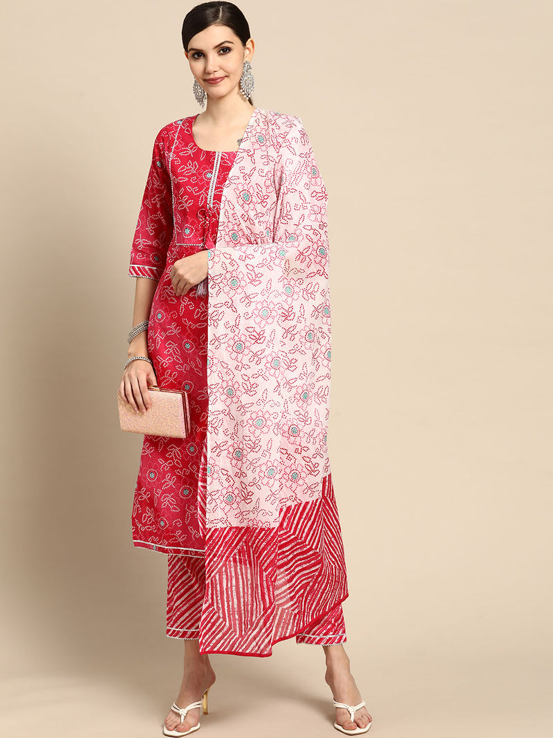 Pink Printed Cotton Suit Set