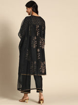Black Printed Rayon Suit Set