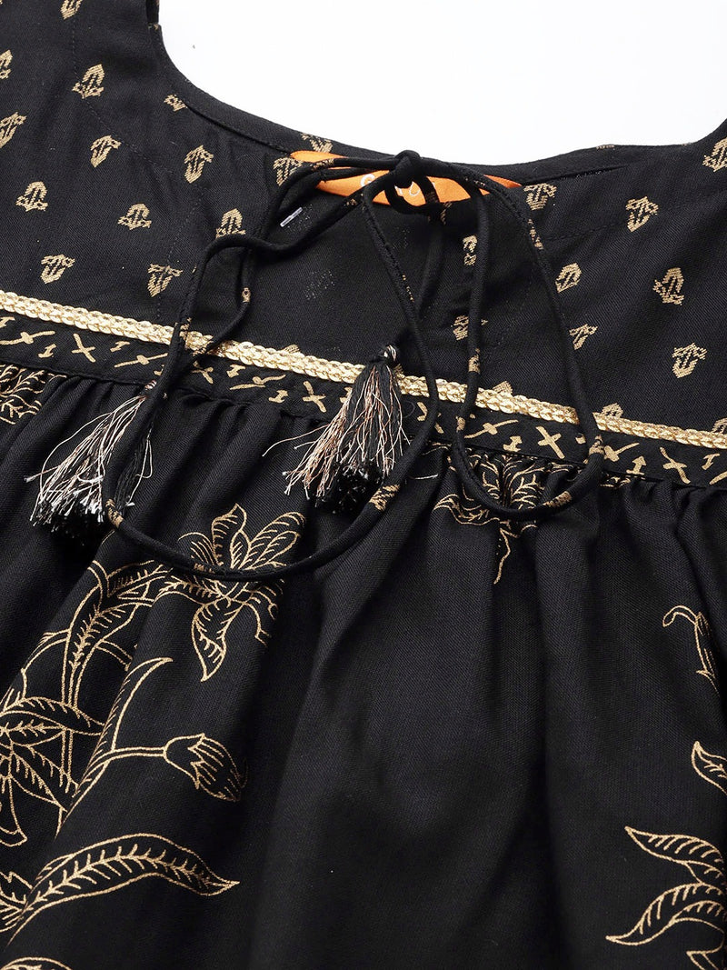 Black Printed Rayon Suit Set
