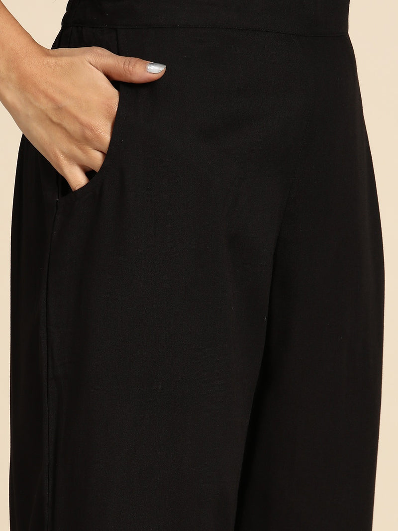 Black Printed Rayon Suit Set