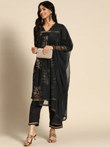 Black Printed Rayon Suit Set
