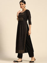 Black Yoke Design Rayon Suit Set