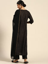 Black Yoke Design Rayon Suit Set