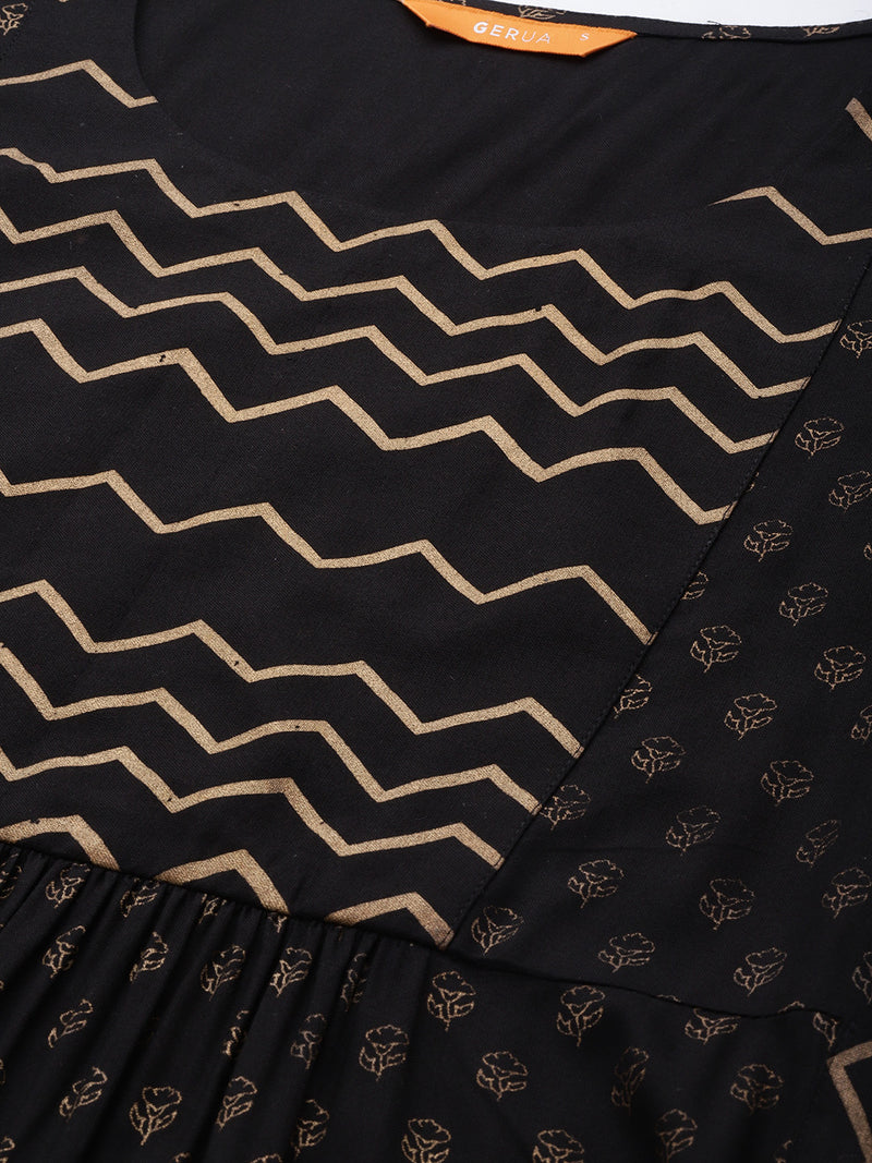 Black Yoke Design Rayon Suit Set