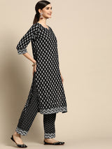 Black Printed Rayon Suit Set