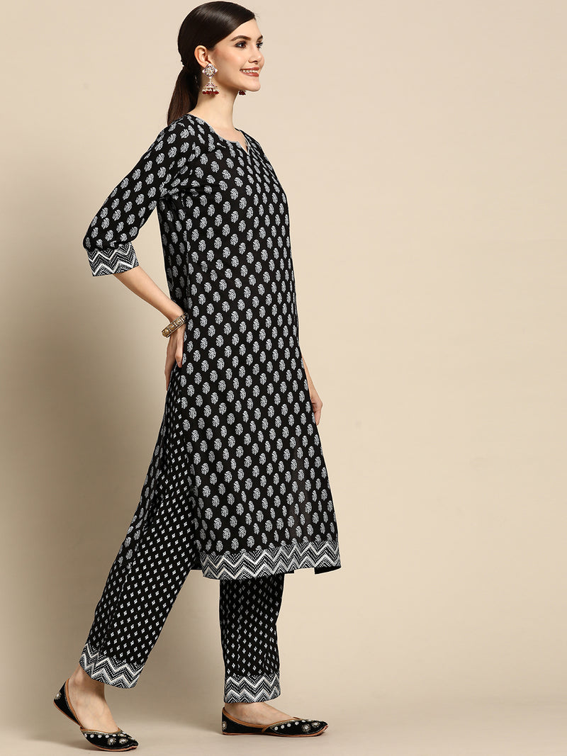 Black Printed Rayon Suit Set