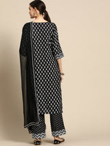 Black Printed Rayon Suit Set