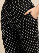 Black Printed Rayon Suit Set
