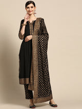 Black Printed Rayon Suit Set