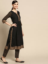 Black Printed Rayon Suit Set