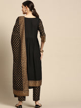 Black Printed Rayon Suit Set