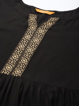 Black Printed Rayon Suit Set