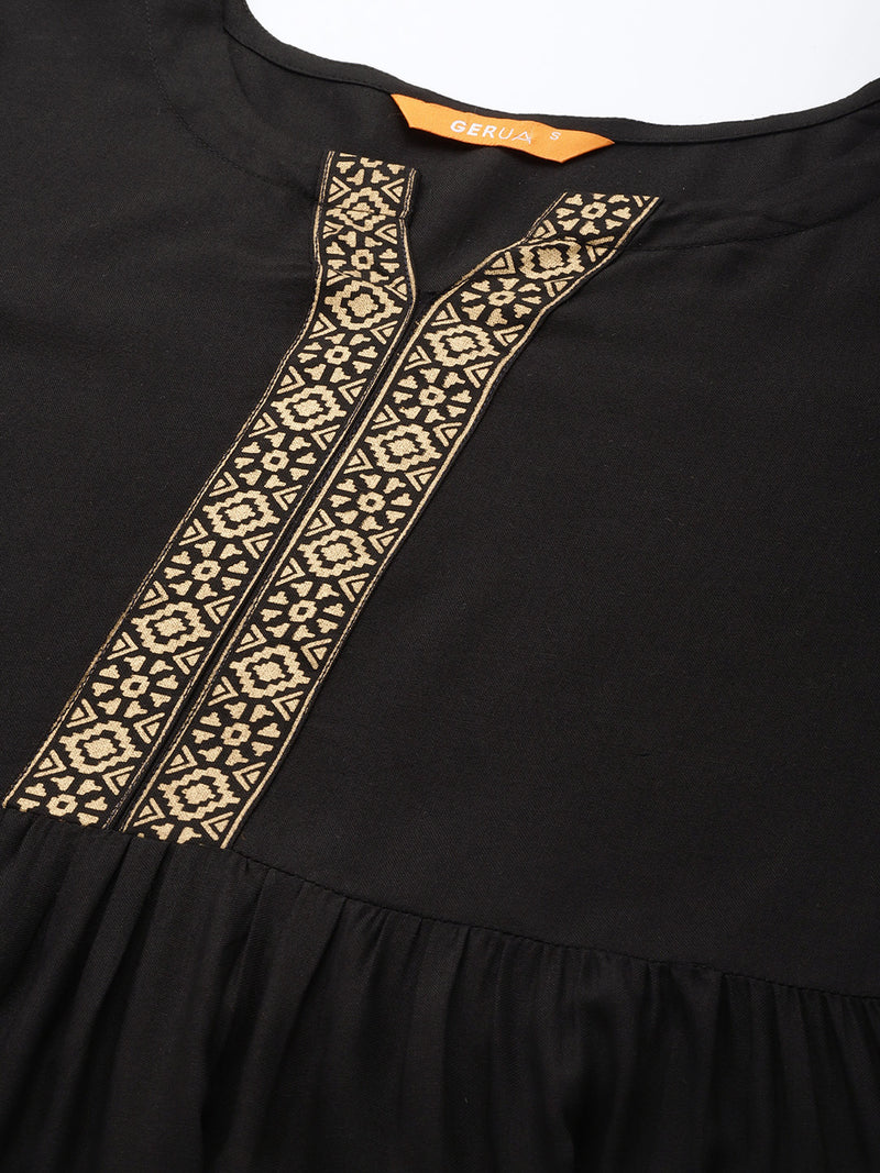 Black Printed Rayon Suit Set