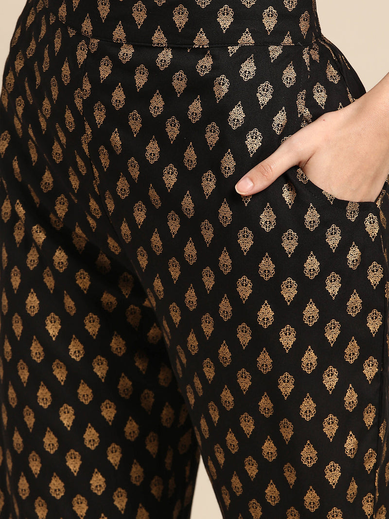 Black Printed Rayon Suit Set