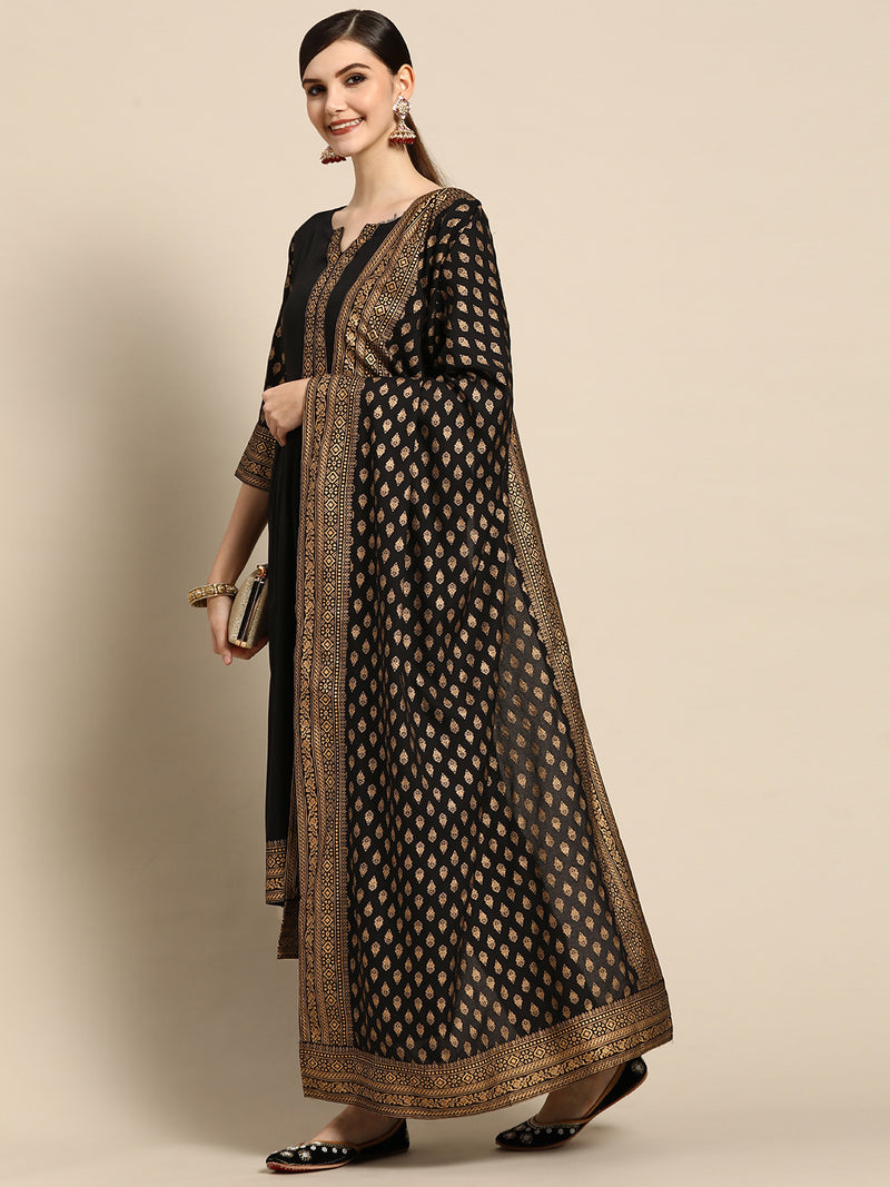 Black Printed Rayon Suit Set