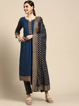 Blue Printed Rayon Suit Set
