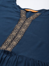 Blue Printed Rayon Suit Set