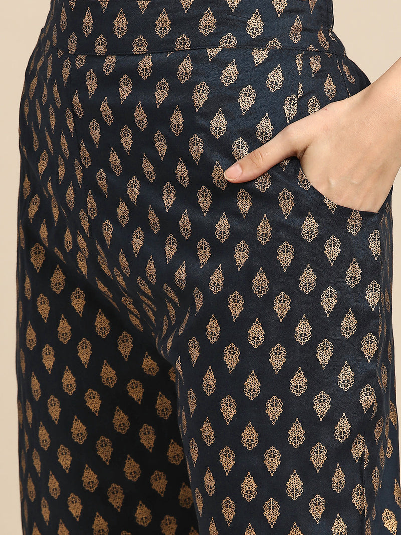 Blue Printed Rayon Suit Set