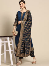 Blue Printed Rayon Suit Set