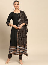 Black Solid Rayon Suit Set