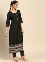 Black Solid Rayon Suit Set